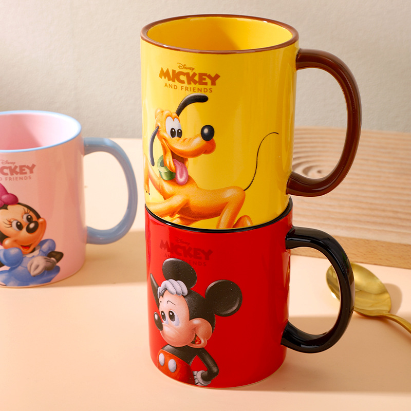 Disney caricatura Mickey de cerámica de gran capacidad recta taza de regalo taza de niños taza de leche de alto valor