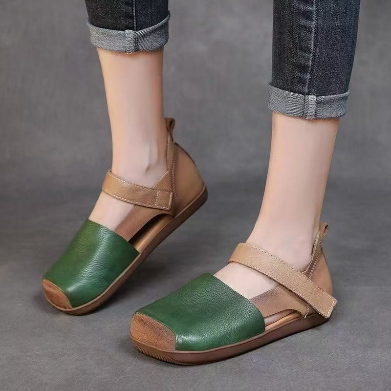 Bolsa retro 2026 zapatillas de verano nuevo velcro de suela suave cabeza cuadrada empalmado color estilo nacional zapatos de moda