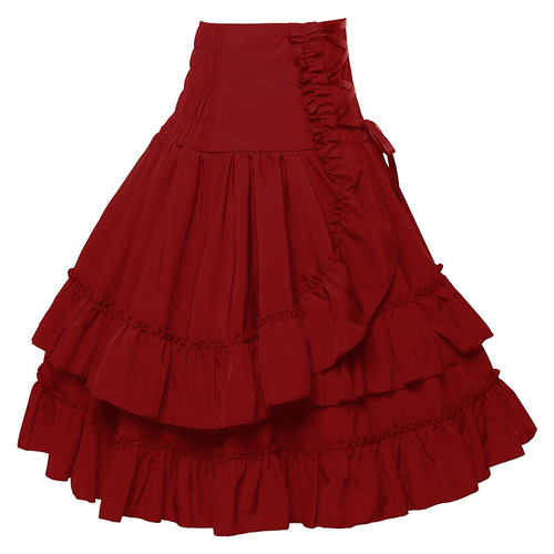 Amazon European and American Victorian Era Women's Skirt Renaissance Double Layer High-Waist Retro Women's Costume for Halloween