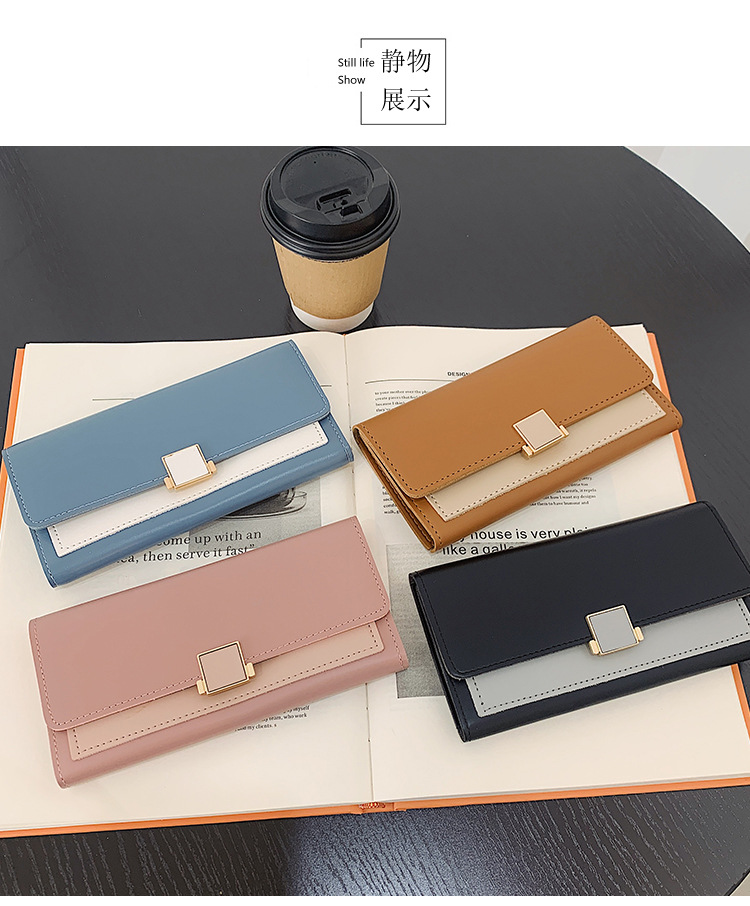 Stitching Long Wallet 2021 New Card Folding Wallet Fashion Tri-fold Large-capacity Coin Purse display picture 4