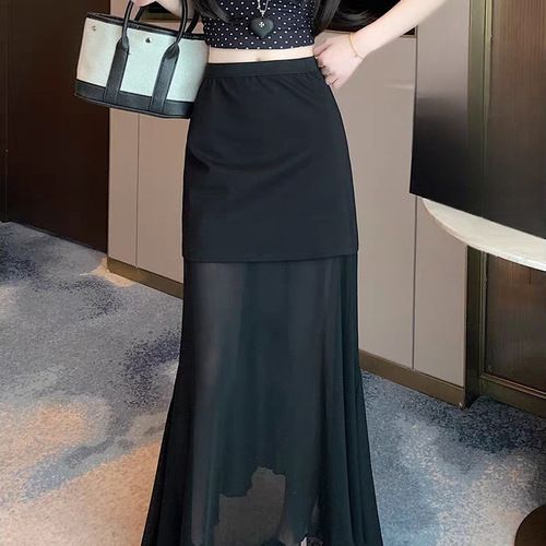 Design-inspired patchwork net half-length skirt for women, summer medium-long women's skirt, set with other tops