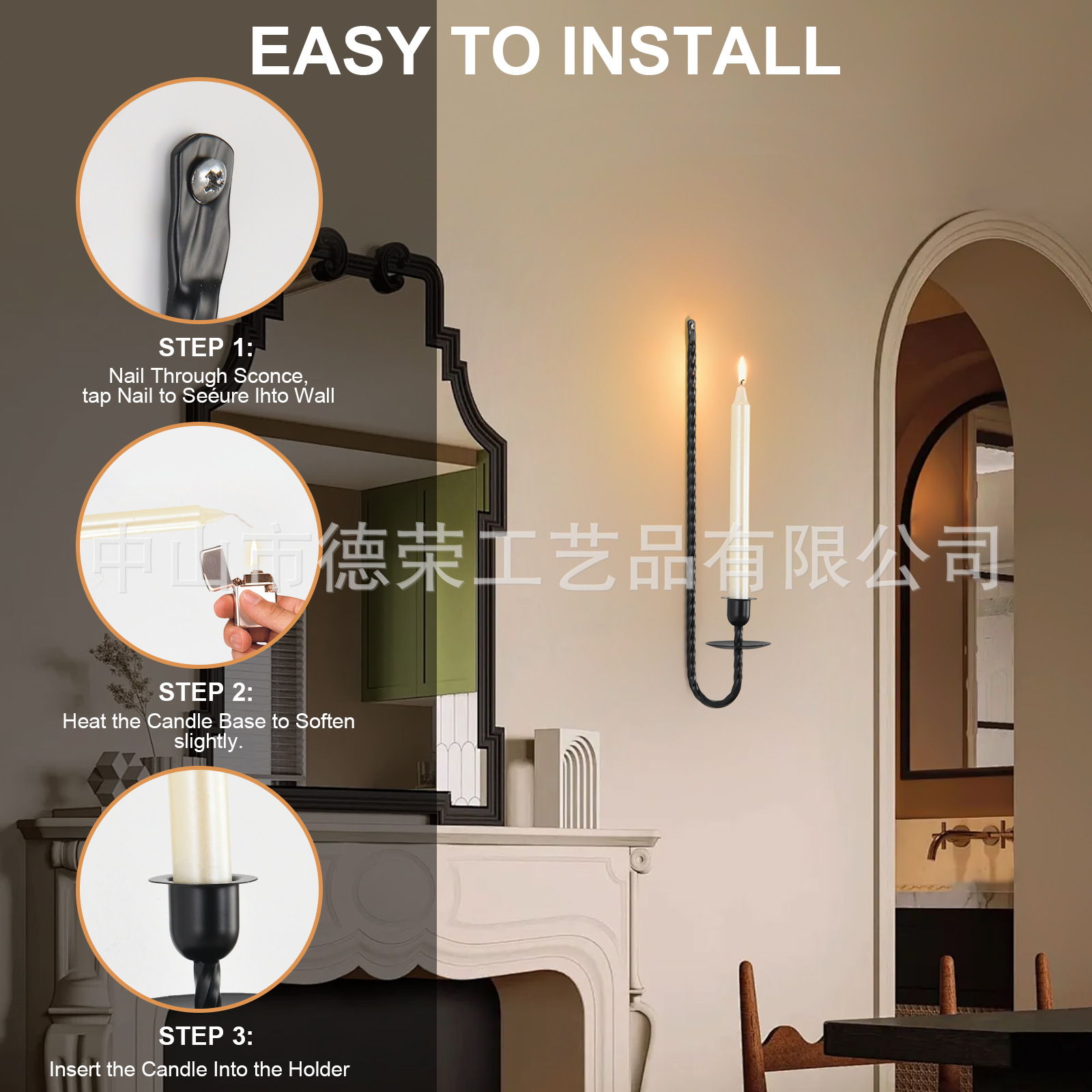 Simple candelabro de hierro forjado colgado en la pared de alto nivel en la pared de hierro forjado en forma de botón L decoración de la atmósfera de candelabro 2 piezas set