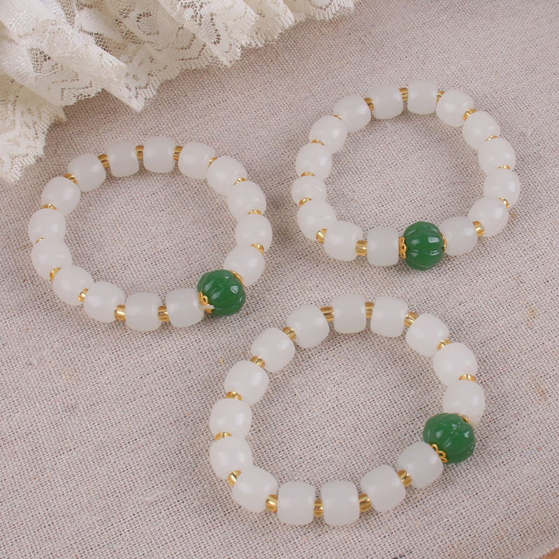 Ethnic bamboo bracelet white jade