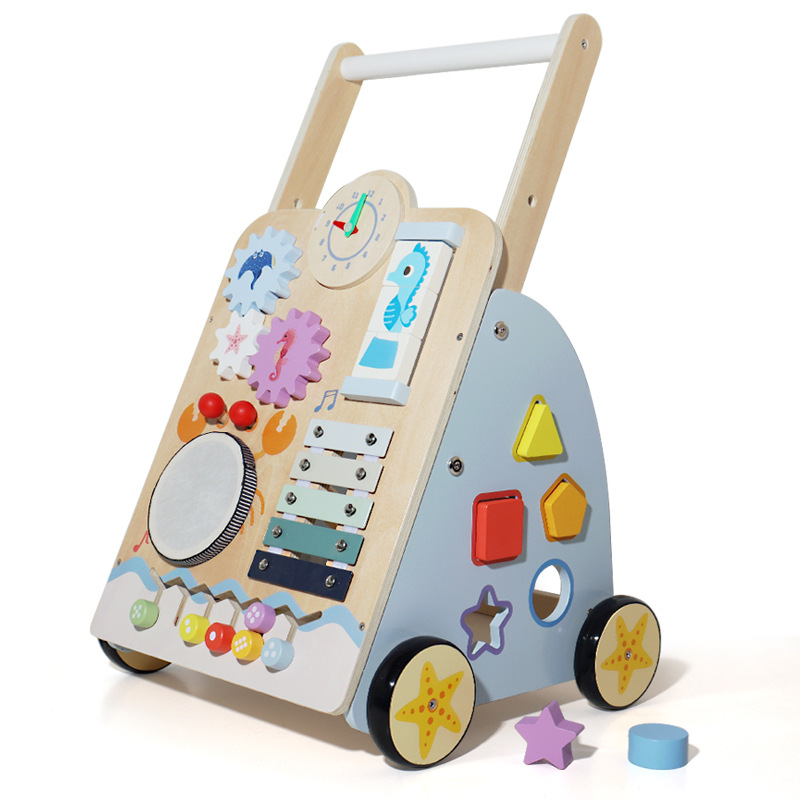 Andador de Madera para Bebé, Cochecito Tres en Uno Multifuncional, Juguete de Empuje para Bebés de Un Año que Aprenden a Caminar, Regalo de Primer Cumpleaños