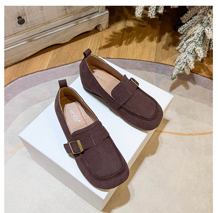 Giày lười nữ da lộn mũi tròn tăng chiều cao 5 cm phong cách Hàn Quốc — Khaki (toàn dải), Màu mơ (toàn dải), nâu sẫm chi tiết 18