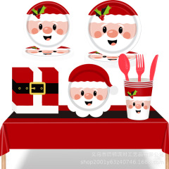 2025新しいクリスマスの漫画のテーマの使い捨てのテーブルクロスのティッシュの皿の紙コップのナイフのフォークのスプーンなどのかわいいセット