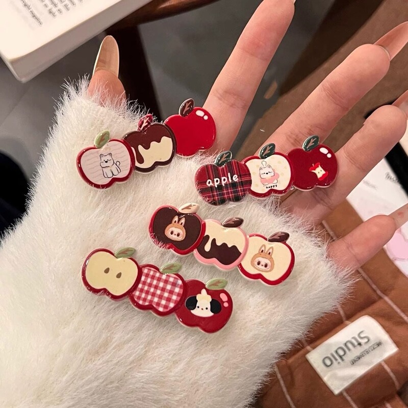 Cute Red Apple Hairpin Cartoon Broken Hairpin Girl's Heart Side Clip All-match Hair Accessories Headwear Clip Hairpin