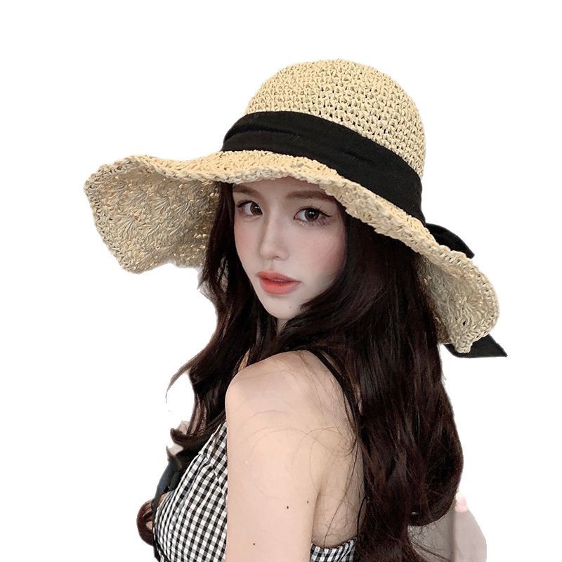 Nuevo sombrero de paja de tejido para mujeres de verano, sombrero de playa, sombrero de playa, sombrero de vacaciones, sombrero de protección solar