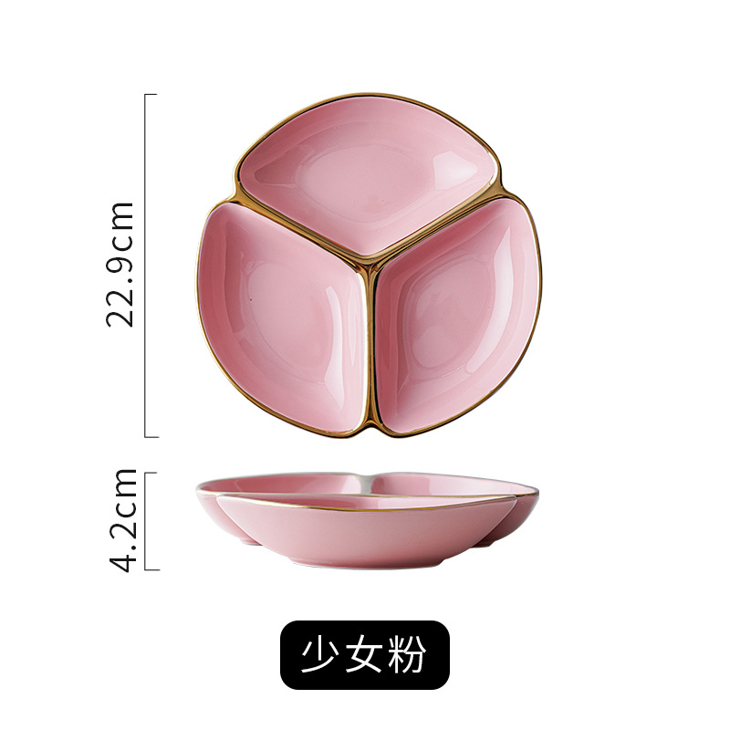 Luz nórdica Placa de partición de lujo hogar plato de cerámica de tres rejillas plato creativo plato de desayuno de una persona vajilla