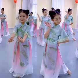 儿童古典舞表演服小月儿同款冠玉舞蹈服少儿旗袍演出服女童扇子舞