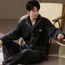 【五十弦】2025年男士秋冬季珊瑚绒加厚睡衣套装法兰绒家居服定制