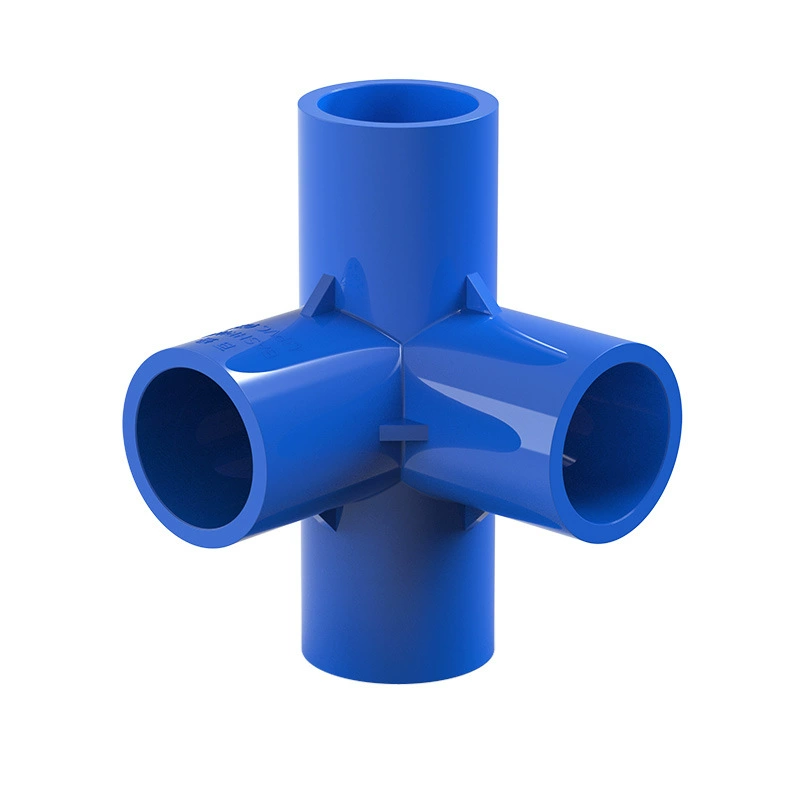 3D PVC corner tee connector, blue, Ø20–50 mm, sturdy support