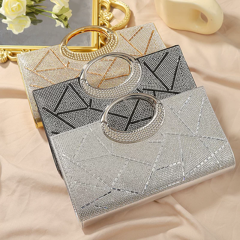Сумка вечерняя женская Amazon Fashion Sparkling Diamond с неровной текстурой линии, отделка из страз, ручной стиль, квадратная сумка оптом