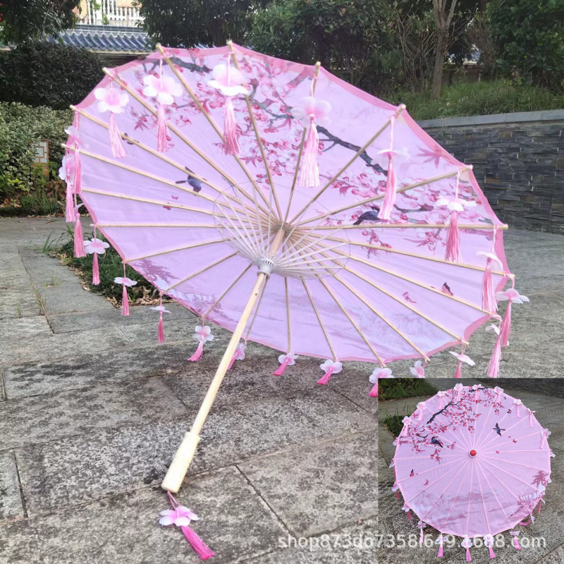 古風漢服流蘇傘花びら傘演出ダンス絹布傘吊り下げ装飾傘工芸傘古典油紙傘|undefined