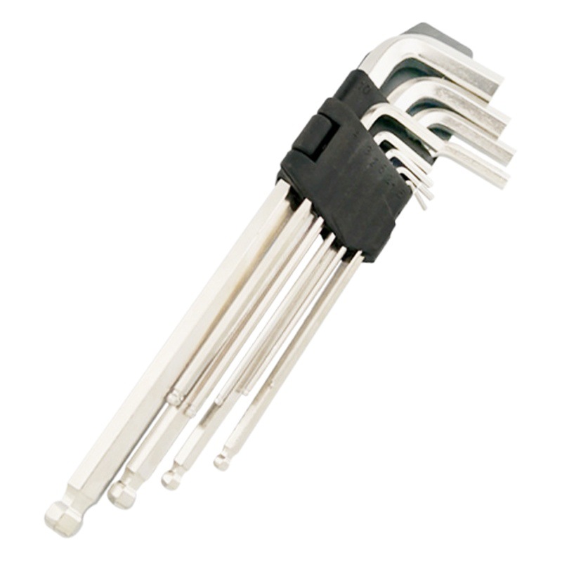 [Fábrica] Galvanoplastia media longitud alargada cabeza de bola Plum Blossom 9 piezas traje hexagonal herramientas de hardware manual