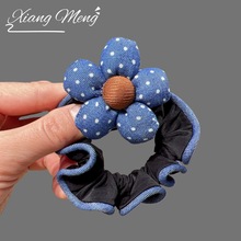 韩版复古牛仔蓝色花朵发绳甜美马尾发圈高弹力皮筋韩系高级感头花