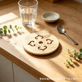 厂家现货木质家用在桌面砂锅隔热垫实木茶杯垫圆形镂空咖啡杯垫