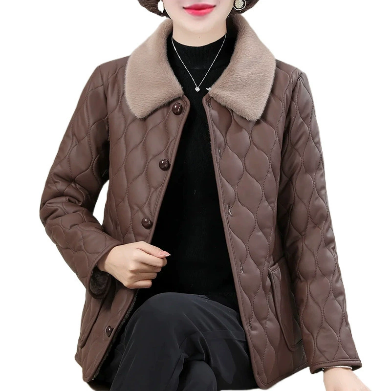 Demi-season polyurethane keep warm down jacket, for middle age, increased thickness
