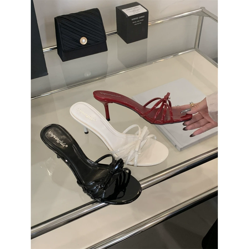 Женские туфли ZA 2025 весна-лето новые красные сандалии на шпильке с круглым носком и декором в виде банта, шлепанцы на шпильке