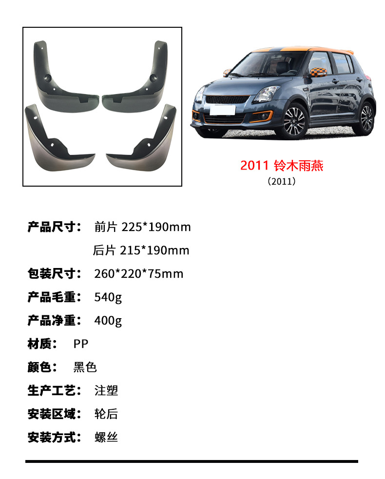Suitable for 2012-2019 Suzuki Swift SWIFT car tires PP soft rubber material fender