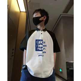 8-15岁男童潮牌拼接撞色翻领短袖纯棉休闲T恤2024夏装儿童polo衫