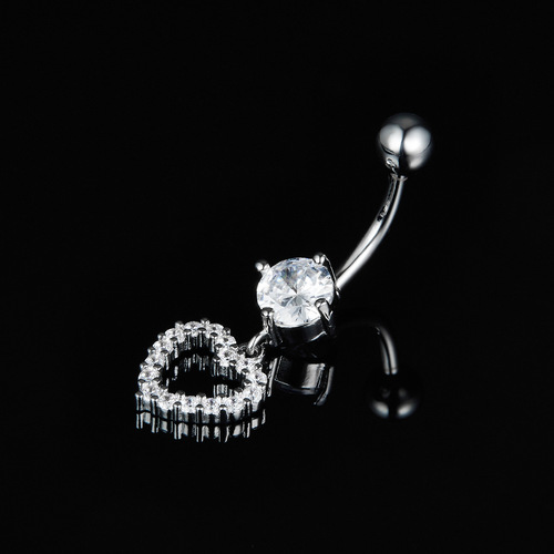 Cross-border new love zircon belly button button, heart-shaped belly button ring, human body piercing belly ornament, European and American best-selling model