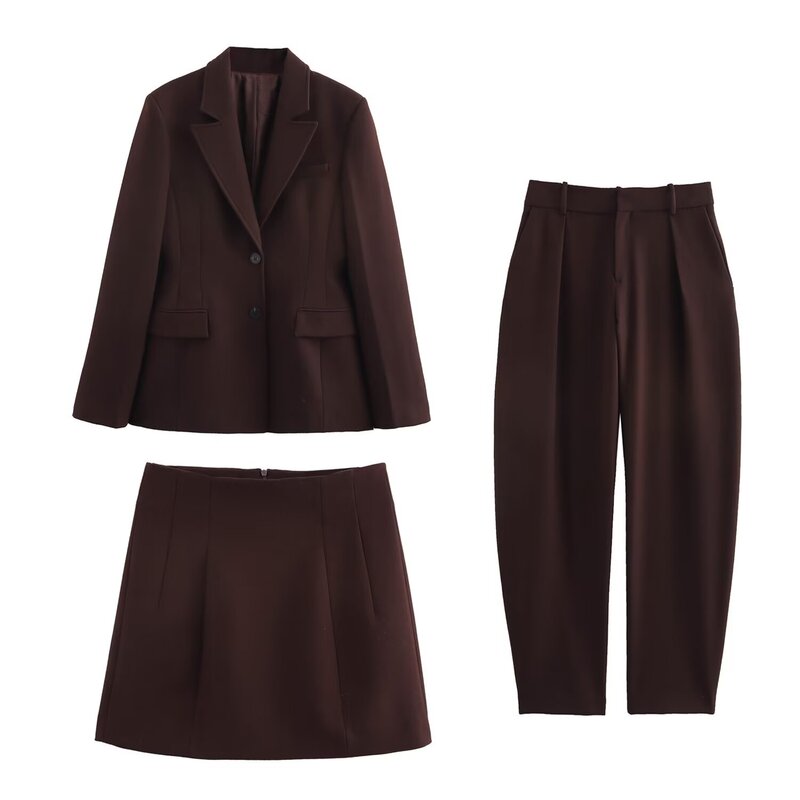 European and American women's 2025 spring lapel two-button suit jacket high waist tapered trousers skirt suit women