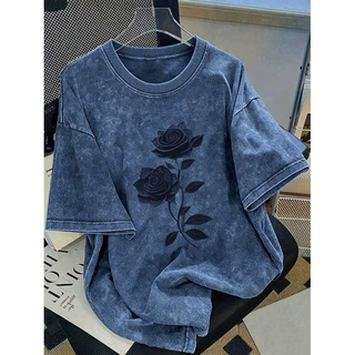 跨境棉T恤Manfinity Joysei Men's Vintage Rose Graphic Washed