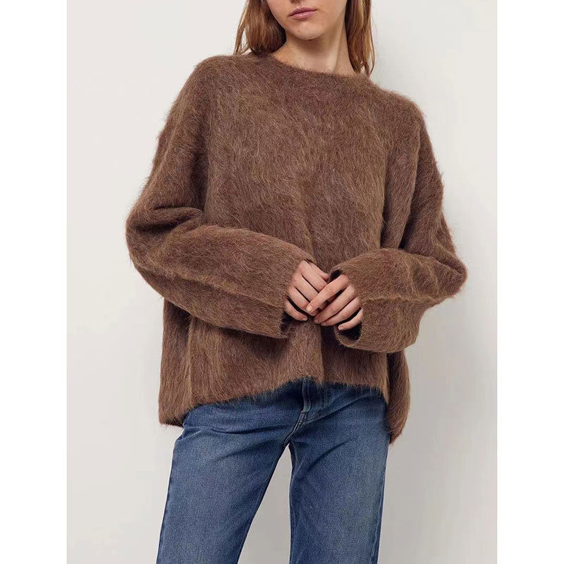 2022 Autumn and winter new pattern Alpaca Mohair sweater Mink cashmere sweater Easy Lazy Sweater temperament Ladies