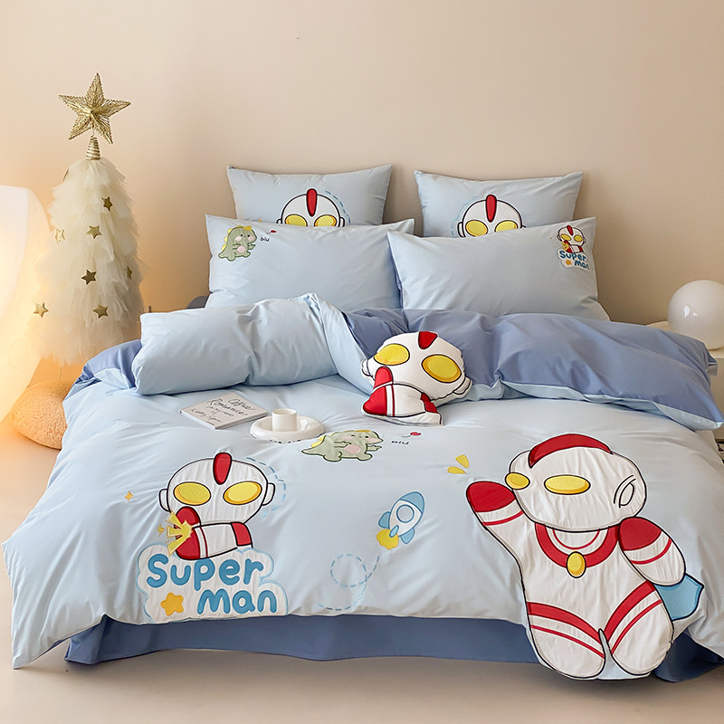 Children's Four-piece Cotton Boy's Cotton Washed Cotton Quilt Three-piece Cute Cartoon Altman Bedding