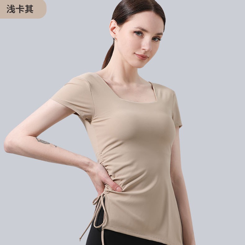 New high-grade square collar beauty back yoga T-shirt women's fixed one-piece Cup running fitness clothes Pilates training clothes