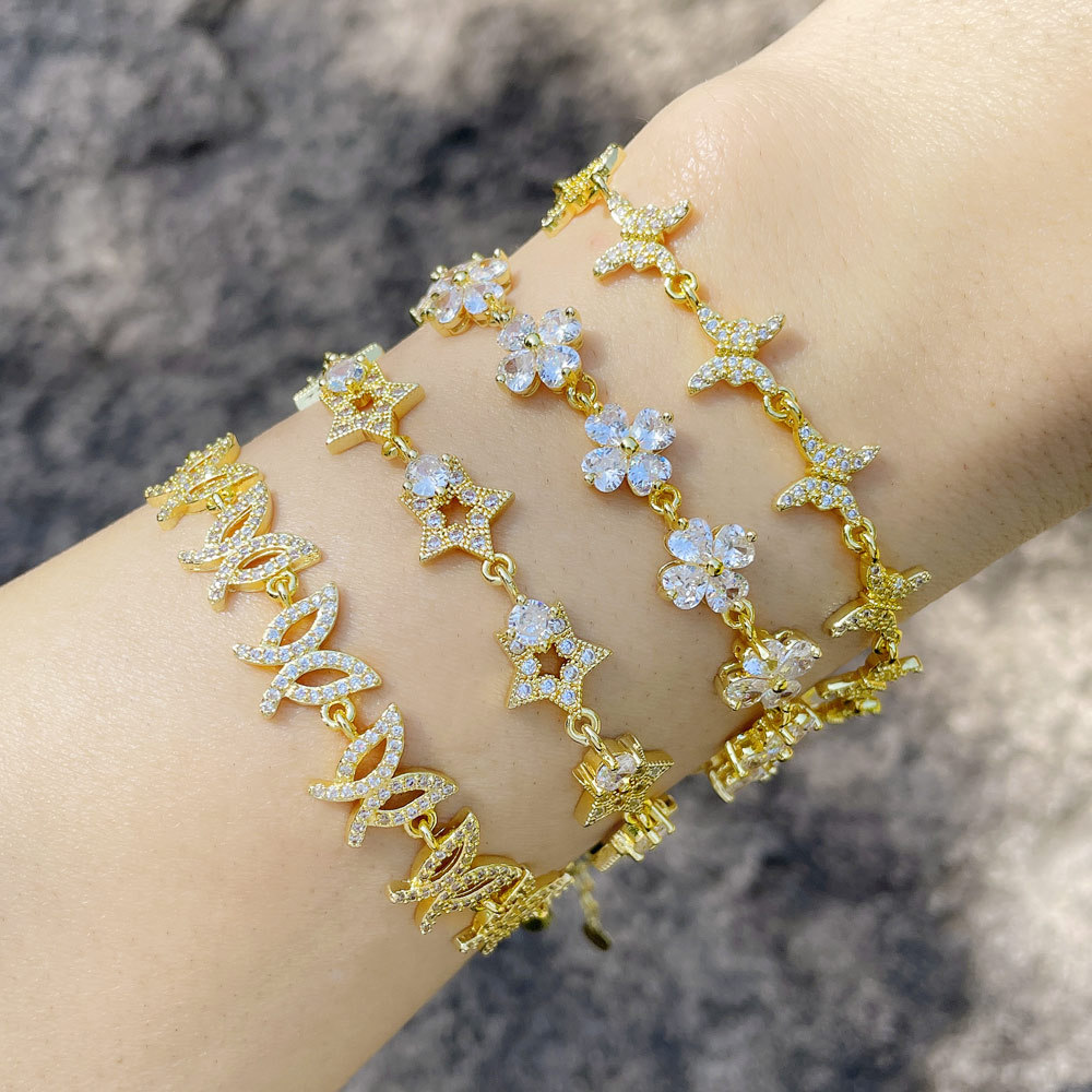 Mode Einfache Zirkon Blume Schmetterling Geometrische Kupfer Armband display picture 1