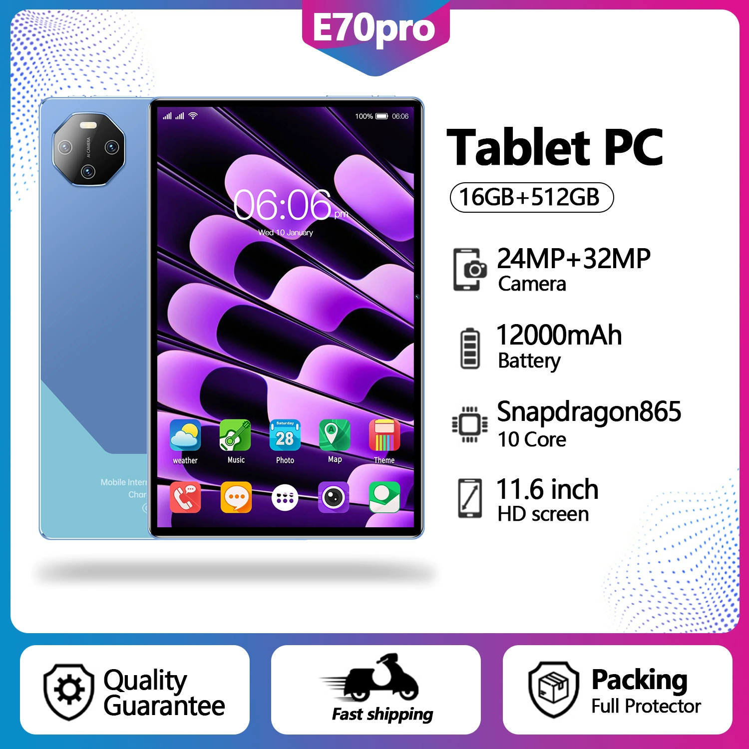 Планшет ноутбук про, для импорта, 1 дюйм, E70, Android, 512G