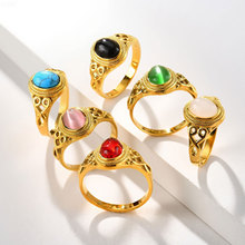 女士复古不锈钢天然石头猫眼石椭圆铸造戒指 饰品戒指批发RC-831