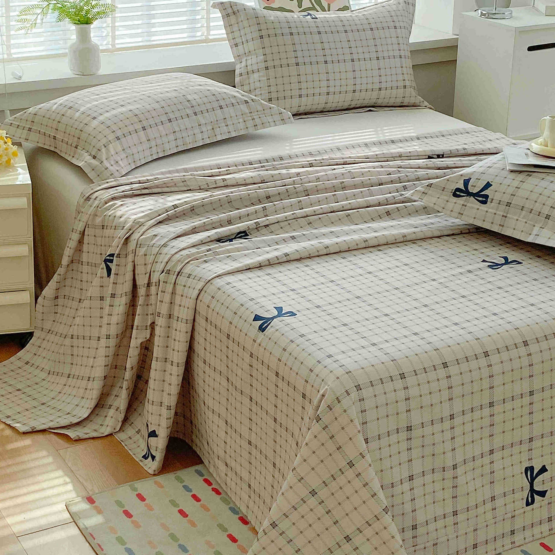 Sábanas de tela gruesa vieja de verano, dormitorio de estudiantes de una sola pieza, funda de cama individual, funda de almohada individual, juego de tres piezas, nuevo estilo 2025