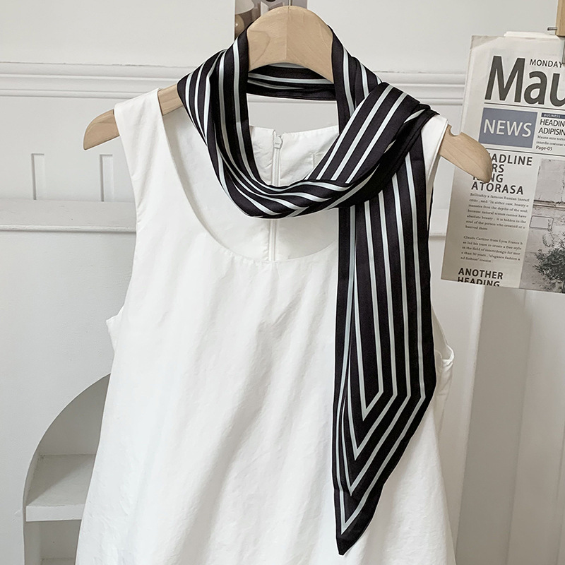 Bufanda de seda, ambiente coreano, impresión de verano, tiras largas de doble capa, bolsa de encaje en ángulo oblicuo, bufanda pequeña, pañuelo en la cabeza, cabello atado