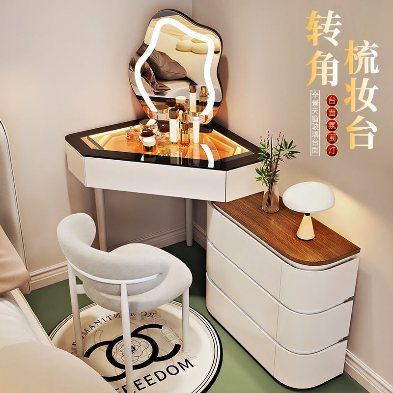 Simple Modern Small Apartment Corner Dressing Table Triangular Solid Wood Dressing Table Bedroom Corner Side Cabinet Multi-Functional Storage