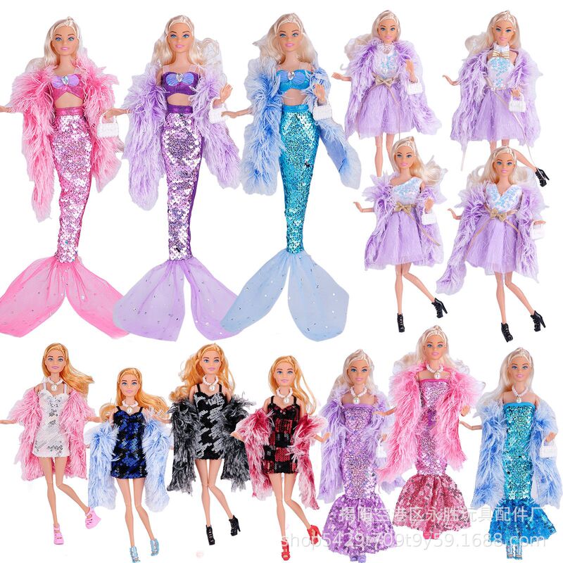 European and American fashion plush suit mermaid 11 inch 6 minutes 29cm shiny piece anti-bead fishtail evening dress doll coat