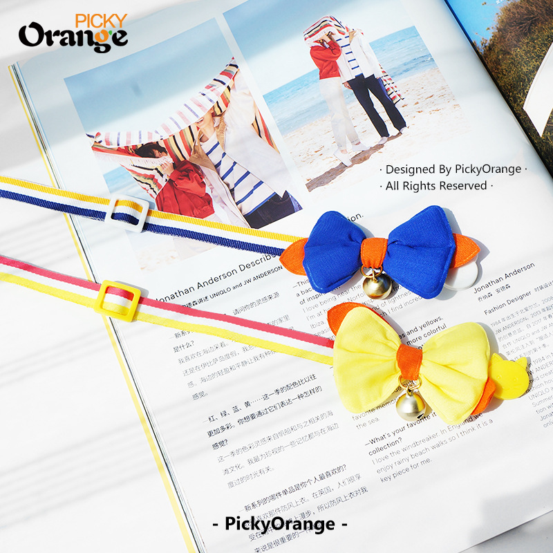 Vòng cổ mèo nơ ba mảnh màu tương phản sọc kiểu Pháp (6).jpg