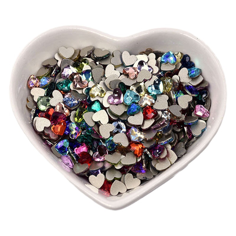 New 6mm Heart Colorful Manicure Flats Bottom Special-Shaped Diamond Gold Bottom Diamond Manicure Jewelry Nail Sticker Diamond Glass Diamond