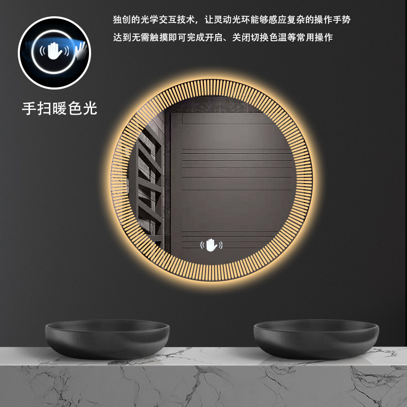 Espejo inteligente retro europeo desfogado lámpara luminosa redonda de baño espejo de vestir colgado en la pared inodoro inodoro