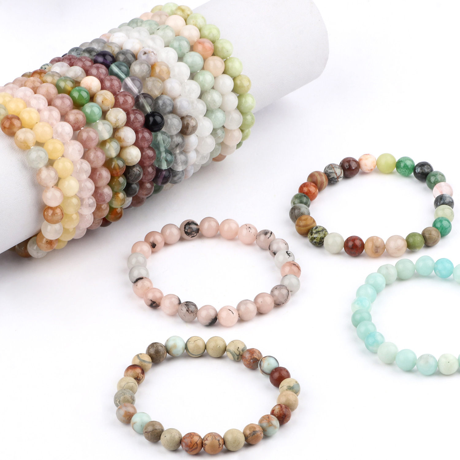 5g Weight Bracelets Classification Natural Stone Chain Material 1 Piece Quantity Simple Style Round Agate Bracelets In Bulk