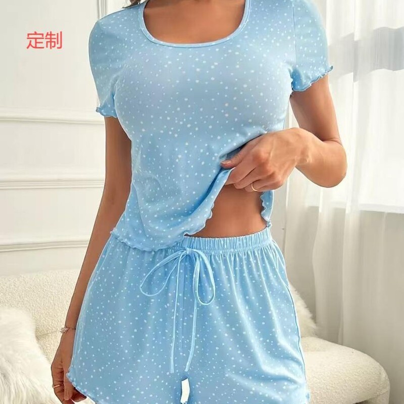Cross-Border Temu European and American Style Summer Pajamas Two-Piece Casual Printed Short-Sleeved T-Shirt Women's Shorts Home Wear Set