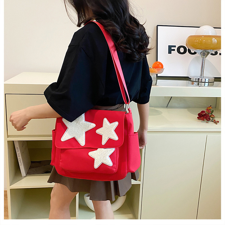 Cross-border wholesale large-capacity five-pointed star canvas single-shoulder bag, cute school style crossbody bag, student commuting bag for classes undefined