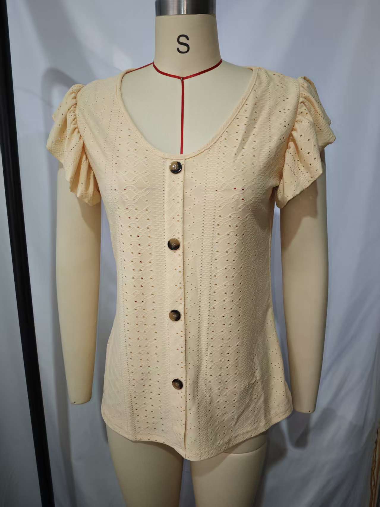 Elegante Damenbluse Mit V-ausschnitt Und Flatternden Ärmeln_voghion.com