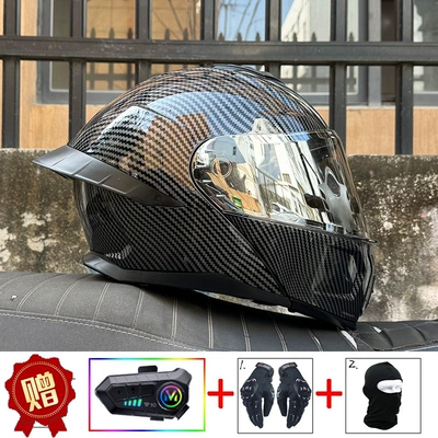 certified Orz motorcycle helmet for men and Motosiklet dəbilqələri - m-black-fiber-pattern-aurora-silver-night-vision-y10-bluetooth-hard-microphone
