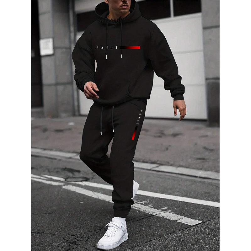 Cross-Border 2025 New Men's Pullover Hooded Sweatshirt with Printed Logo Letters, Loose Sweatshirt Jacket, Long-Sleeve Long Pants Set