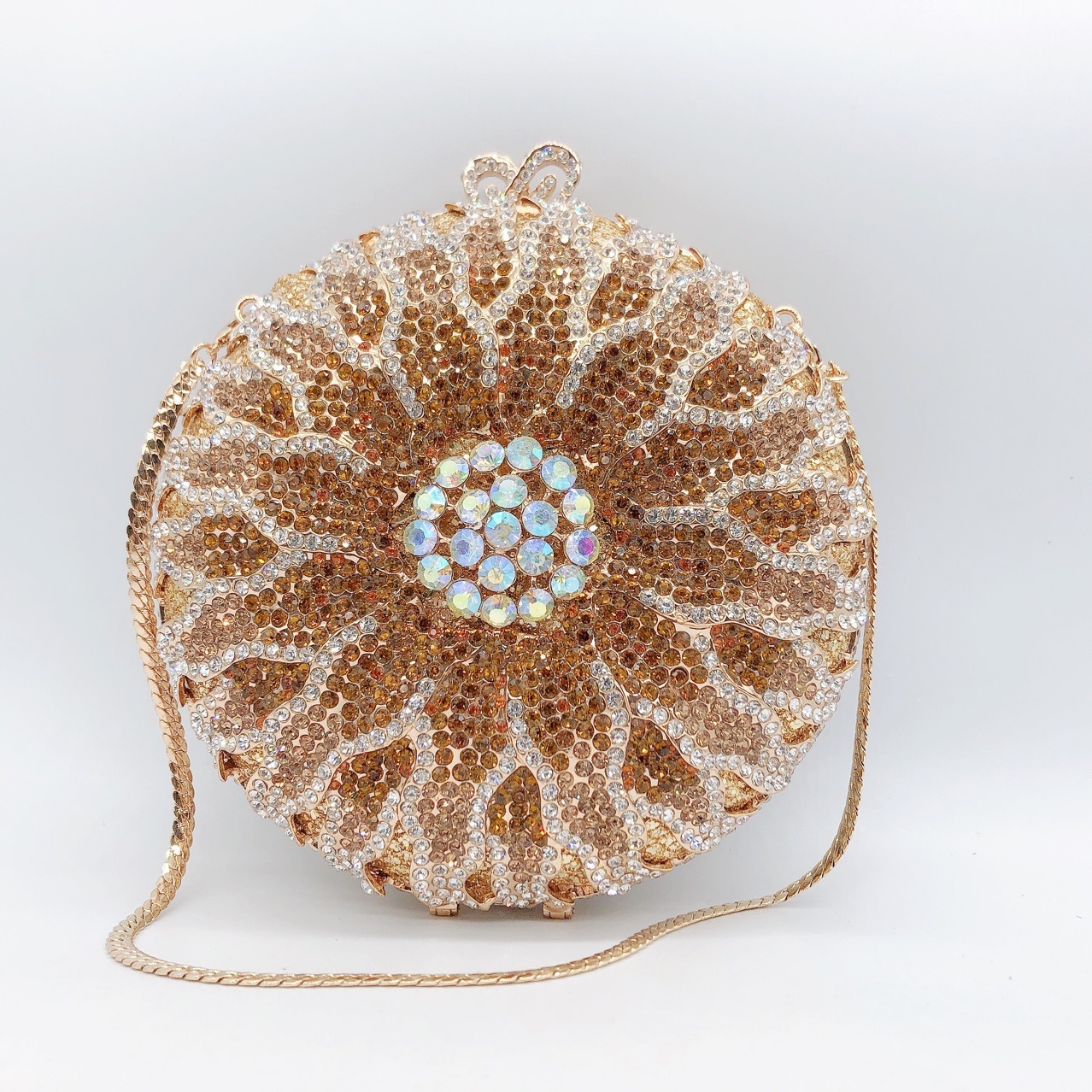 * transfronterizo nuevo paquete de diamantes de la cena del dios del sol bolso de diamantes redondo completo bolso de diamantes de banquete europeo y americano de mano bolso de diamantes de mujer embrague