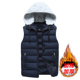 Cross-border Vest Men's Vest Autumn and Winter Hooded Waistcoat Loose Extra Large Size Thickened Down Cotton Vest for Men