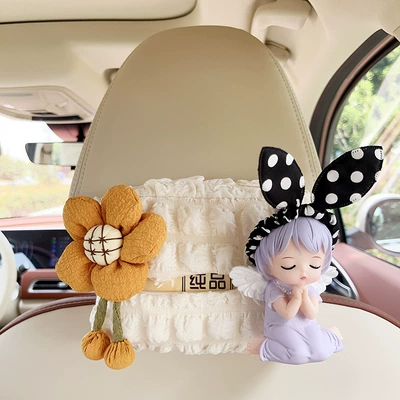 Car tissue box/set, Car Tissue Box Cartoon Seat - puff-tissue-box-turmeric-sunflower-black-dot-purple-anne